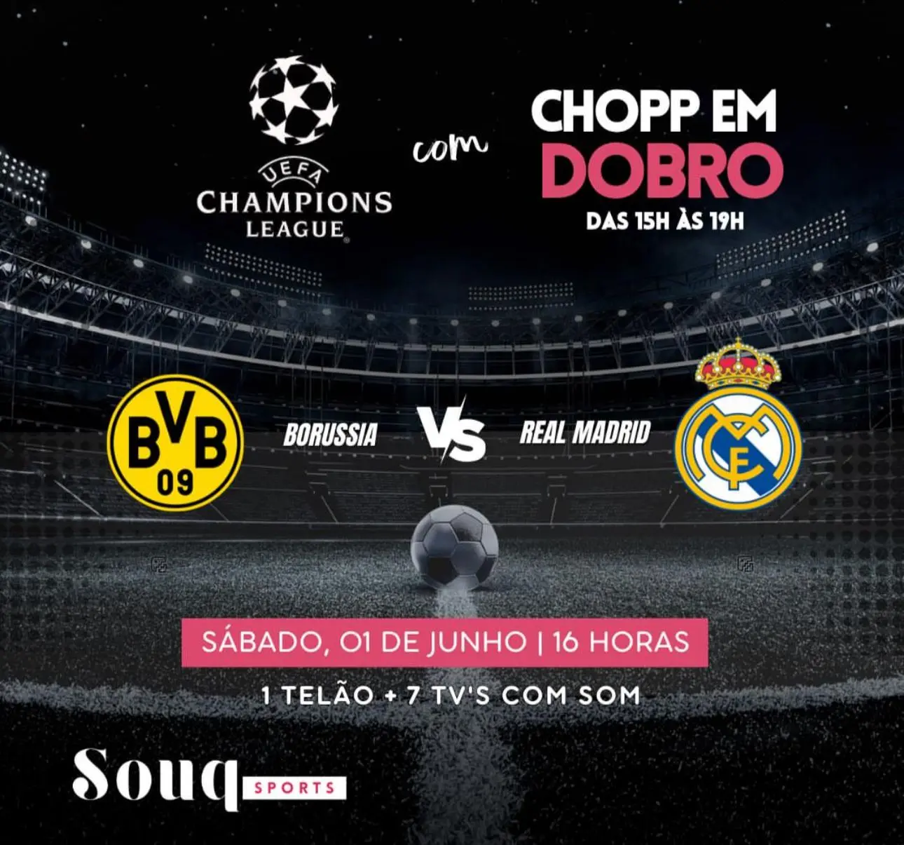Champions League: final com double de CHOPP no Souq Curitiba